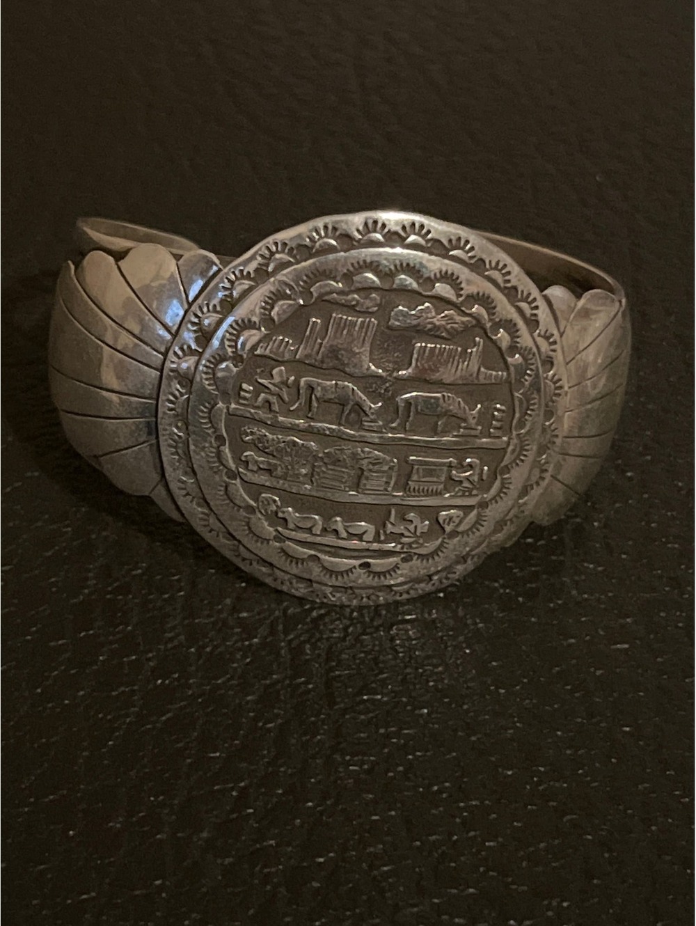 Native American Navajo sterling silver storyteller bracelet statement bracelet